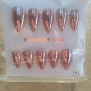 Rose Gold Chrome Stiletto Press-On Nails - Handmade